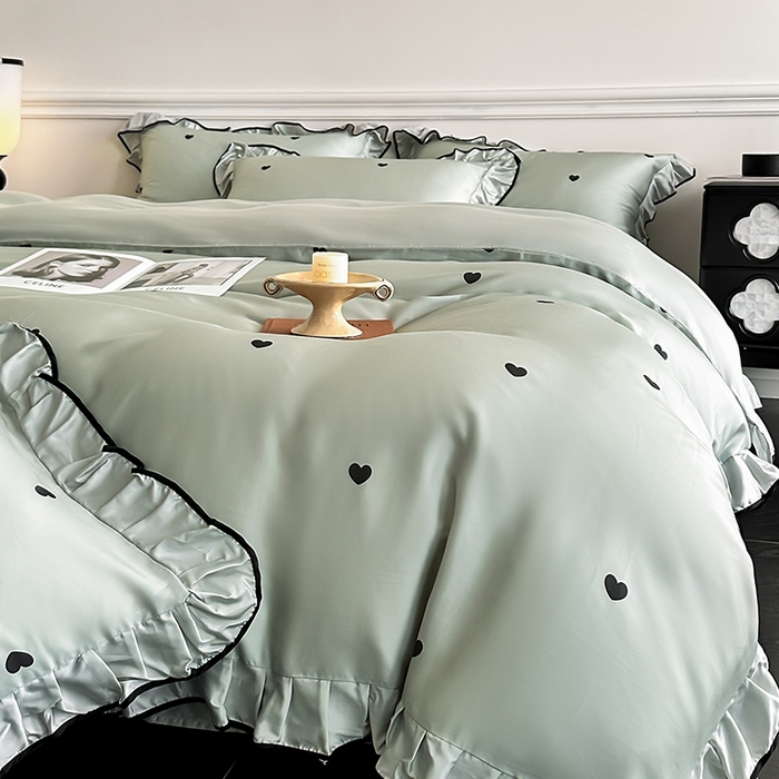 91家纺网 家纺一手货源 找家纺 置顶家纺 2025新款初心蝴蝶结水洗天丝印花四件套 初心-水蓝