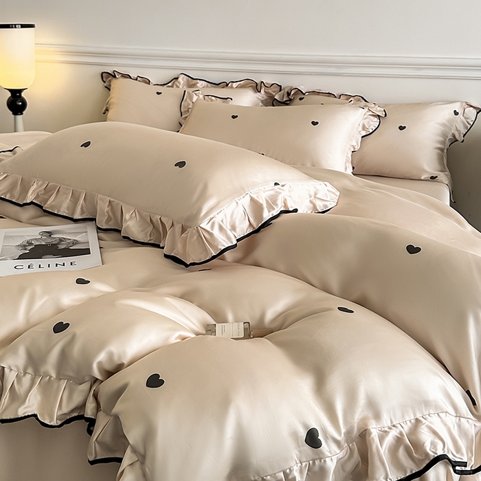 91家纺网 家纺一手货源 找家纺 置顶家纺 2025新款初心蝴蝶结水洗天丝印花四件套 初心-咖色