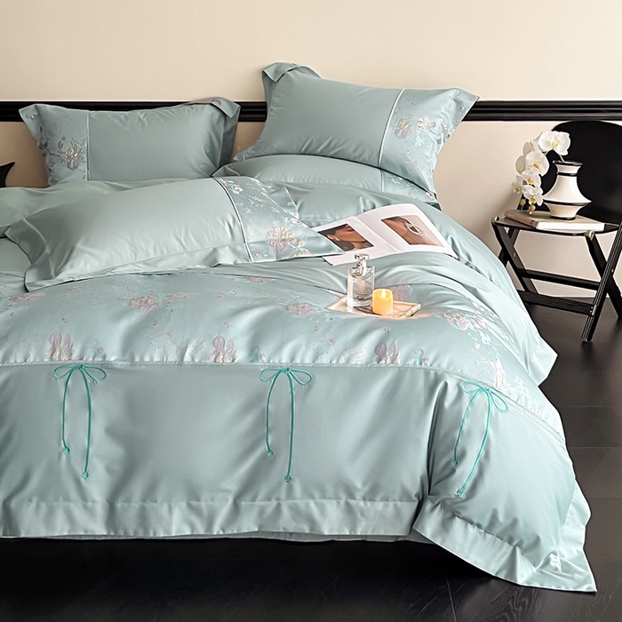 91家纺网 家纺一手货源 找家纺 置顶家纺 2025新款国色天香新中式全棉刺绣拼接四件套 国色天香-月影蓝