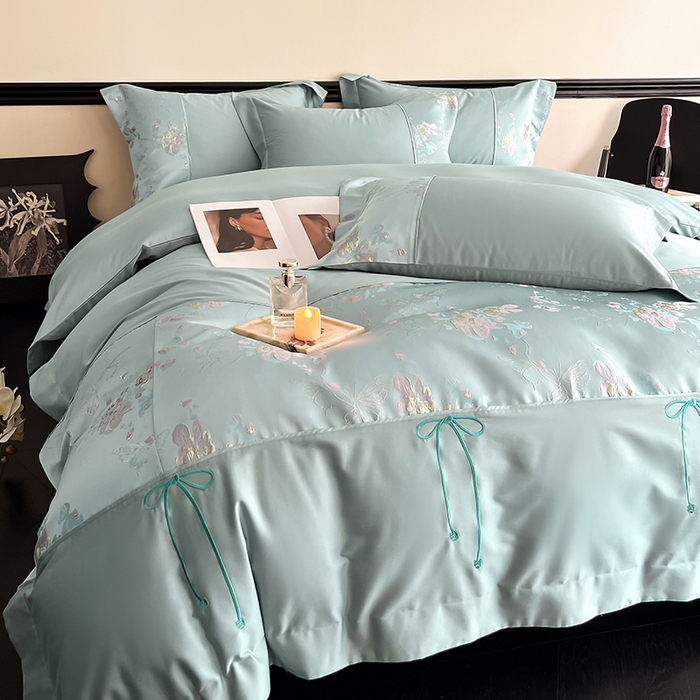 91家纺网 家纺一手货源 找家纺 置顶家纺 2025新款国色天香新中式全棉刺绣拼接四件套 国色天香-月影蓝