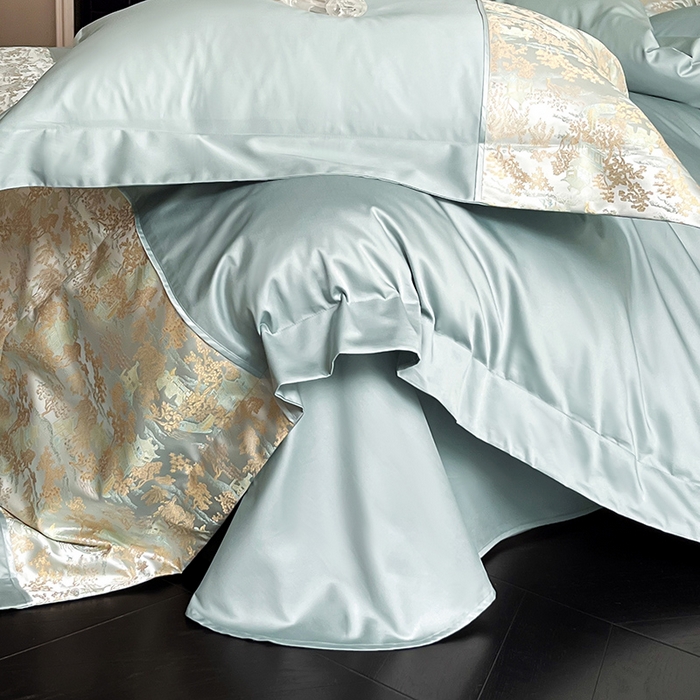 91家纺网 家纺一手货源 找家纺 置顶家纺 2025新款国色天香新中式全棉刺绣拼接四件套 烟雨江南-月影蓝