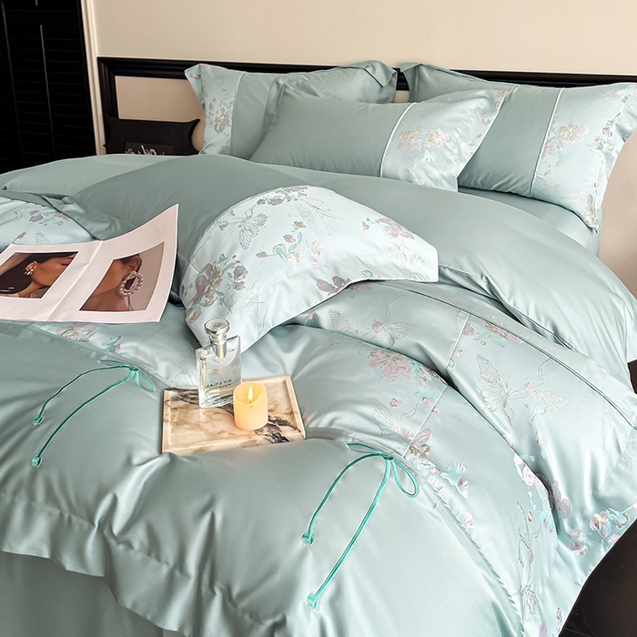 91家纺网 家纺一手货源 找家纺 置顶家纺 2025新款国色天香新中式全棉刺绣拼接四件套 国色天香-月影蓝