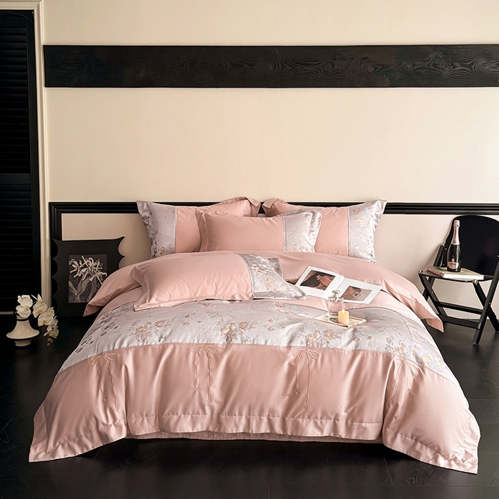 91家纺网 家纺一手货源 找家纺 置顶家纺 2025新款国色天香新中式全棉刺绣拼接四件套 国色天香-浅豆沙