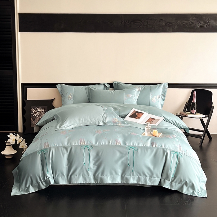 91家纺网 家纺一手货源 找家纺 置顶家纺 2025新款国色天香新中式全棉刺绣拼接四件套 国色天香-月影蓝