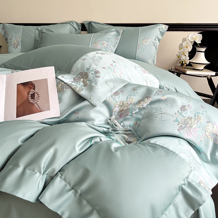 91家纺网 家纺一手货源 找家纺 置顶家纺 2025新款国色天香新中式全棉刺绣拼接四件套 国色天香-月影蓝