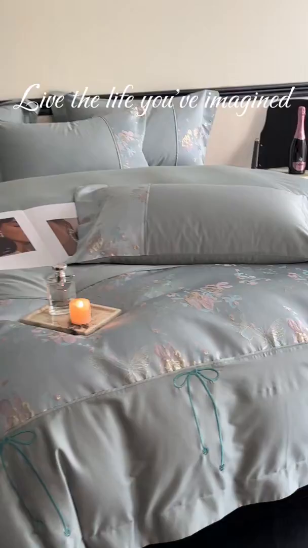 91家纺网 家纺一手货源 找家纺 置顶家纺 2025新款国色天香新中式全棉刺绣拼接四件套 国色天香-月影蓝