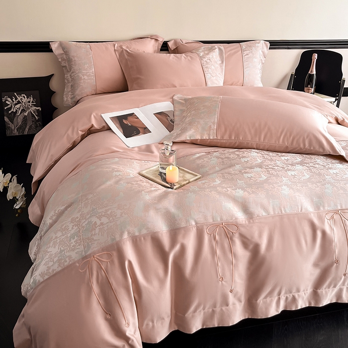 91家纺网 家纺一手货源 找家纺 置顶家纺 2025新款国色天香新中式全棉刺绣拼接四件套 烟雨江南-浅豆沙