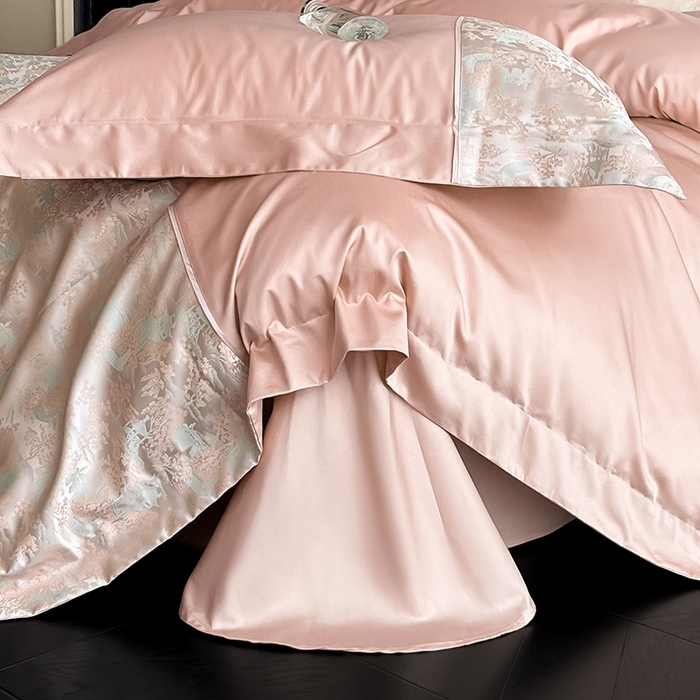 91家纺网 家纺一手货源 找家纺 置顶家纺 2025新款国色天香新中式全棉刺绣拼接四件套 烟雨江南-浅豆沙