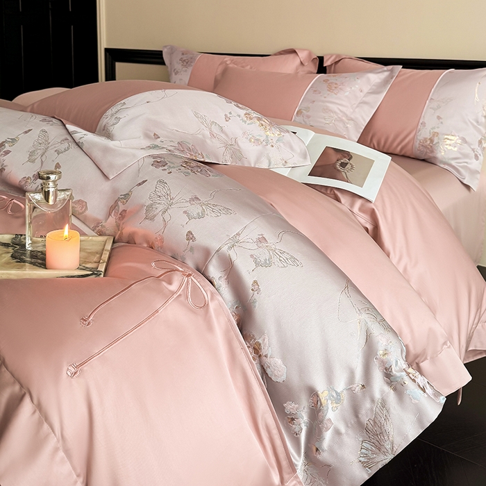 91家纺网 家纺一手货源 找家纺 置顶家纺 2025新款国色天香新中式全棉刺绣拼接四件套 国色天香-浅豆沙