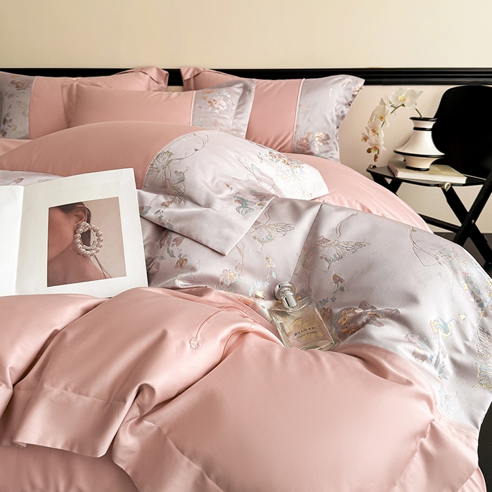 91家纺网 家纺一手货源 找家纺 置顶家纺 2025新款国色天香新中式全棉刺绣拼接四件套 国色天香-浅豆沙