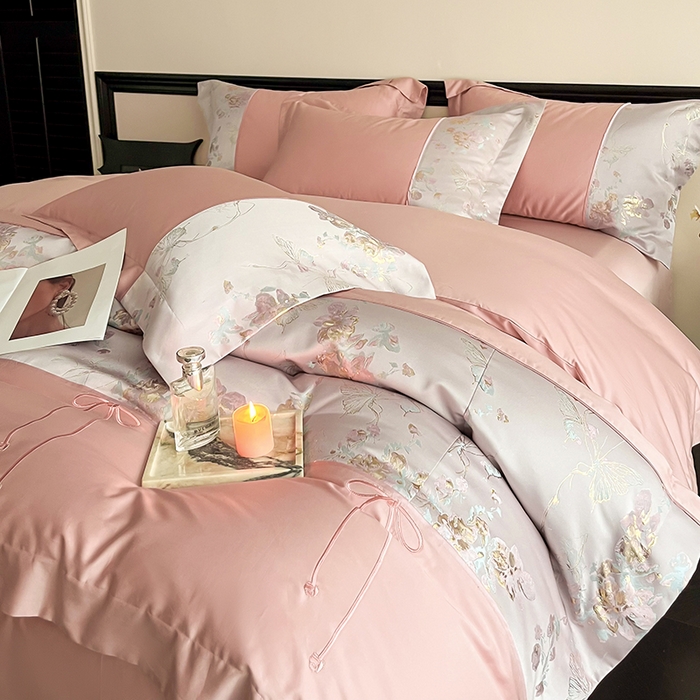 91家纺网 家纺一手货源 找家纺 置顶家纺 2025新款国色天香新中式全棉刺绣拼接四件套 国色天香-浅豆沙