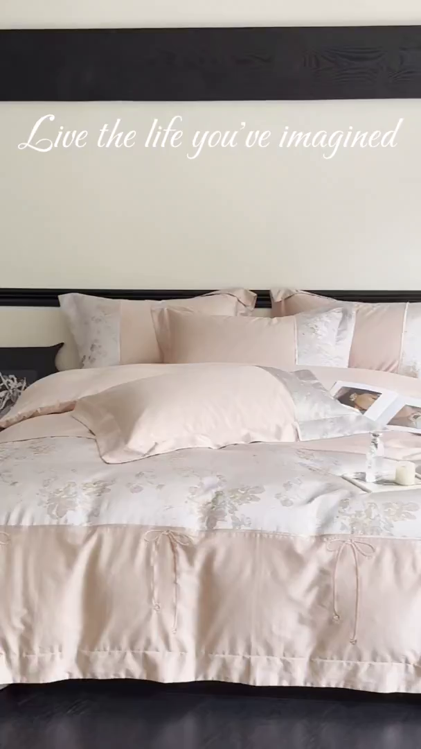 91家纺网 家纺一手货源 找家纺 置顶家纺 2025新款国色天香新中式全棉刺绣拼接四件套 国色天香-浅豆沙