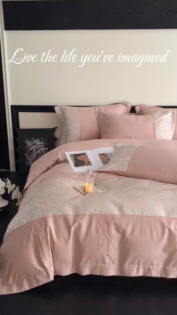 91家纺网 家纺一手货源 找家纺 置顶家纺 2025新款国色天香新中式全棉刺绣拼接四件套 烟雨江南-浅豆沙