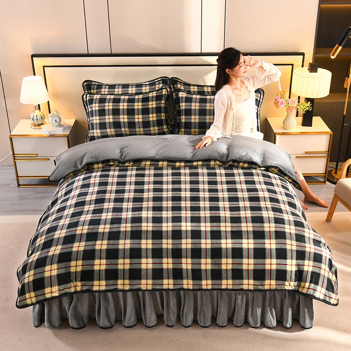 91家纺网 家纺一手货源 找家纺 2025新款高克重8斤金貂绒牛奶绒四件套 格缦