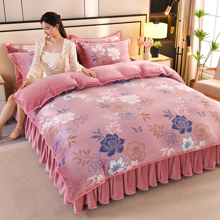 91家纺网 家纺一手货源 找家纺 2025新款高克重8斤金貂绒牛奶绒四件套 花香四溢-粉