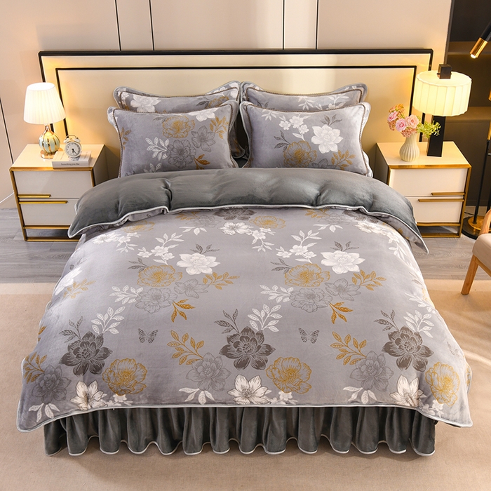 2025新款高克重8斤金貂绒牛奶绒四件套 花香四溢-灰