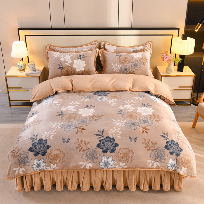 2025新款高克重8斤金貂绒牛奶绒四件套 花香四溢-咖