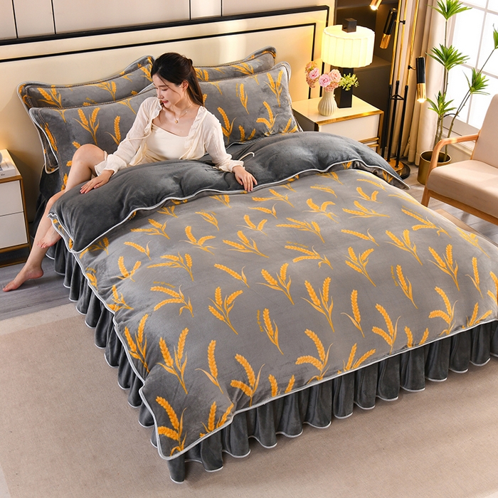 91家纺网 家纺一手货源 找家纺 2025新款高克重8斤金貂绒牛奶绒四件套 麦穗