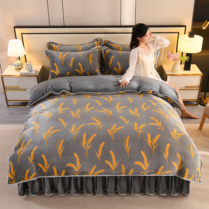 91家纺网 家纺一手货源 找家纺 2025新款高克重8斤金貂绒牛奶绒四件套 麦穗