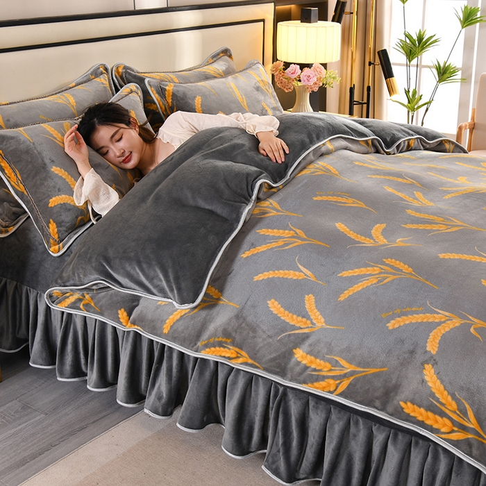 91家纺网 家纺一手货源 找家纺 2025新款高克重8斤金貂绒牛奶绒四件套 麦穗