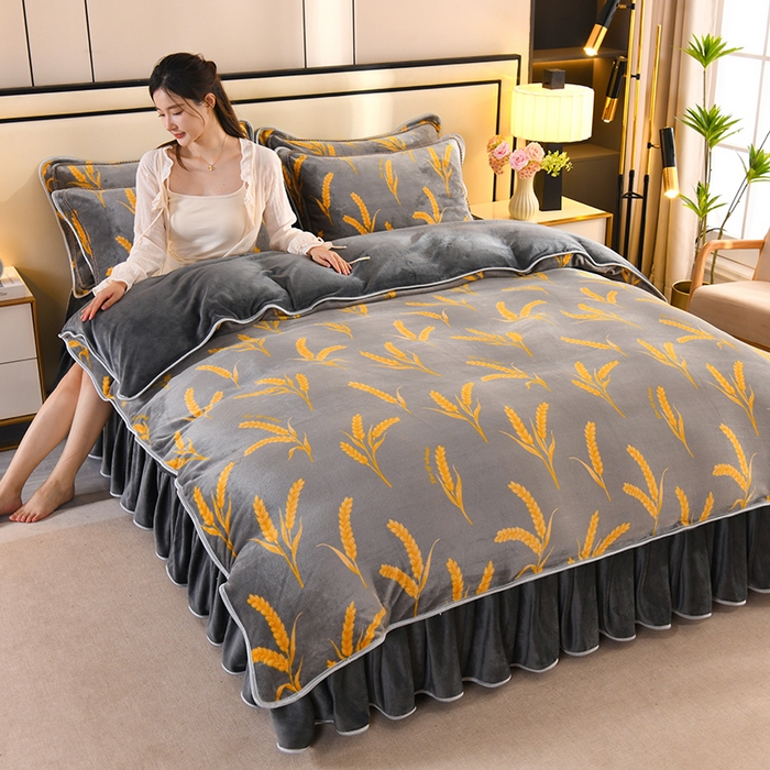 91家纺网 家纺一手货源 找家纺 2025新款高克重8斤金貂绒牛奶绒四件套 麦穗