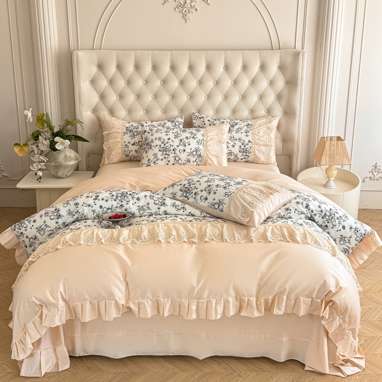 91家纺网 家纺一手货源 找家纺 （总）置顶家纺 2025秋冬新品法式亲肤花边拼接四件套