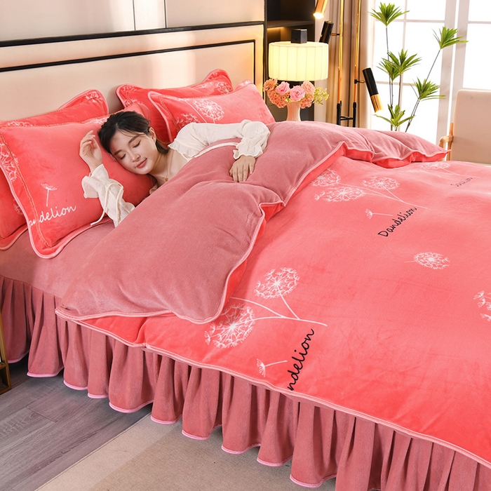 91家纺网 家纺一手货源 找家纺 2025新款高克重8斤金貂绒牛奶绒四件套 蒲公英