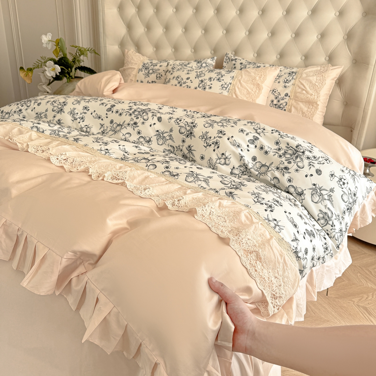 91家纺网 家纺一手货源 找家纺 （总）置顶家纺 2025秋冬新品法式亲肤花边拼接四件套