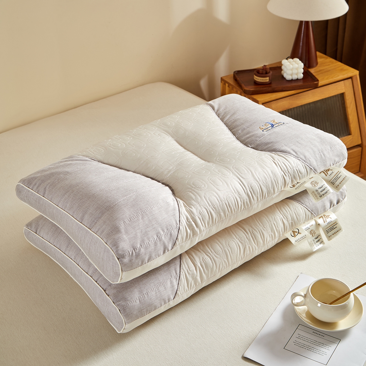 91家纺网 家纺一手货源 找家纺 鼎晟纺 2025新款针织蚕丝护颈云朵枕学生枕头成人枕芯 枕头枕芯-风格二 针织蚕丝护颈云朵枕-灰色