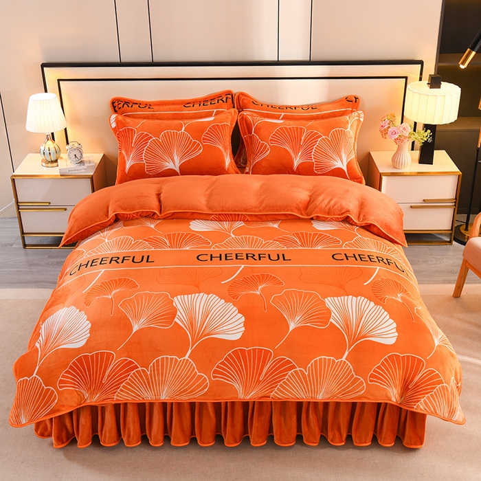 2025新款高克重8斤金貂绒牛奶绒四件套 银杏叶-橘