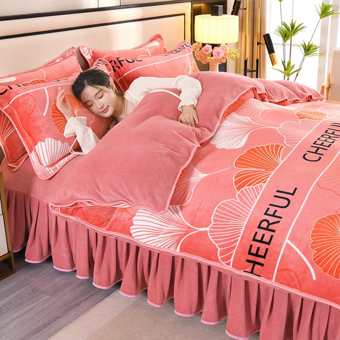 91家纺网 家纺一手货源 找家纺 2025新款高克重8斤金貂绒牛奶绒四件套 银杏叶-玉