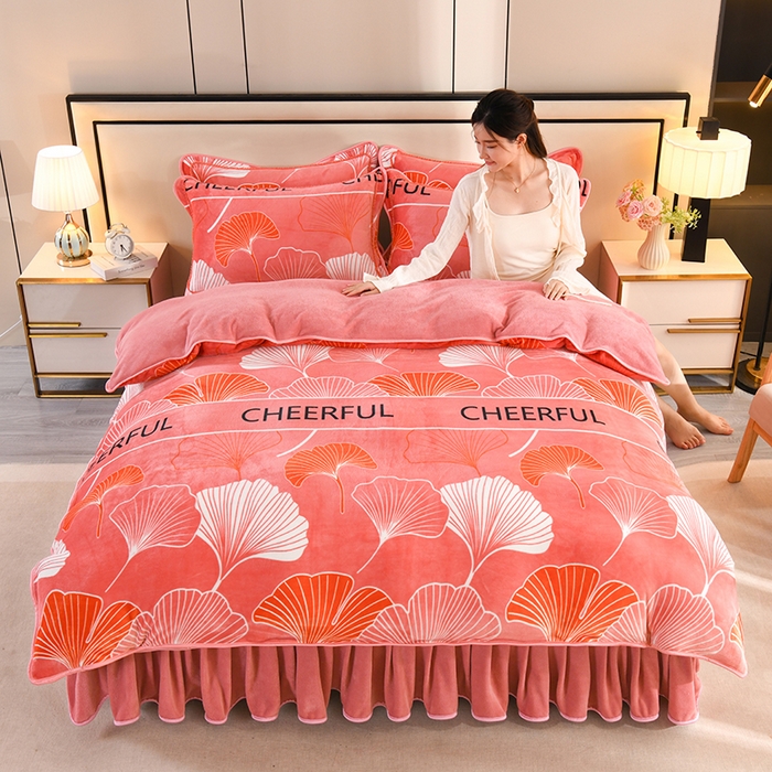 91家纺网 家纺一手货源 找家纺 2025新款高克重8斤金貂绒牛奶绒四件套 银杏叶-玉