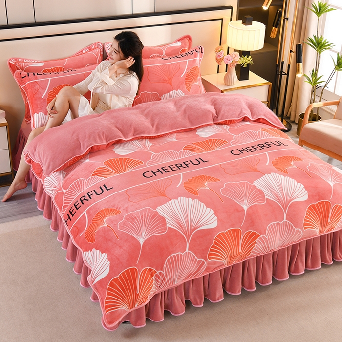 91家纺网 家纺一手货源 找家纺 2025新款高克重8斤金貂绒牛奶绒四件套 银杏叶-玉