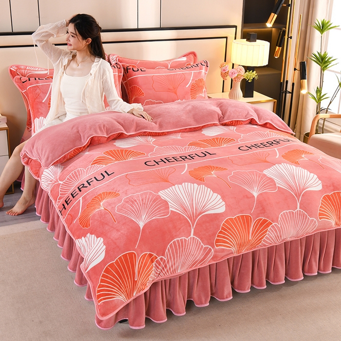 91家纺网 家纺一手货源 找家纺 2025新款高克重8斤金貂绒牛奶绒四件套 银杏叶-玉