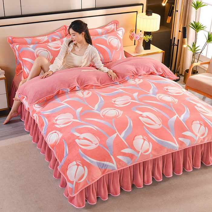 91家纺网 家纺一手货源 找家纺 2025新款高克重8斤金貂绒牛奶绒四件套 郁金香