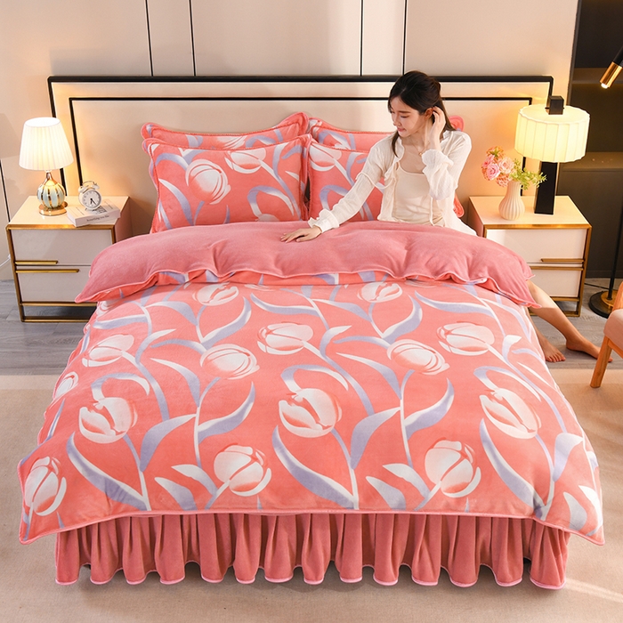 91家纺网 家纺一手货源 找家纺 2025新款高克重8斤金貂绒牛奶绒四件套 郁金香