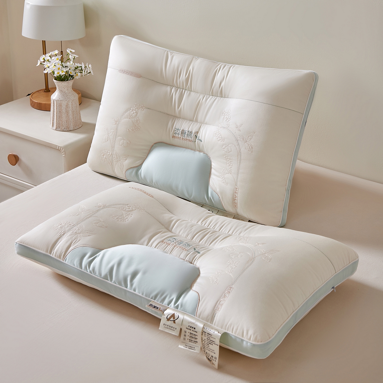 91家纺网 家纺一手货源 找家纺 鼎晟纺 2025新款森睡棉云柔护颈枕学生枕头成人枕芯-风格二 森睡棉护颈枕-时尚蓝