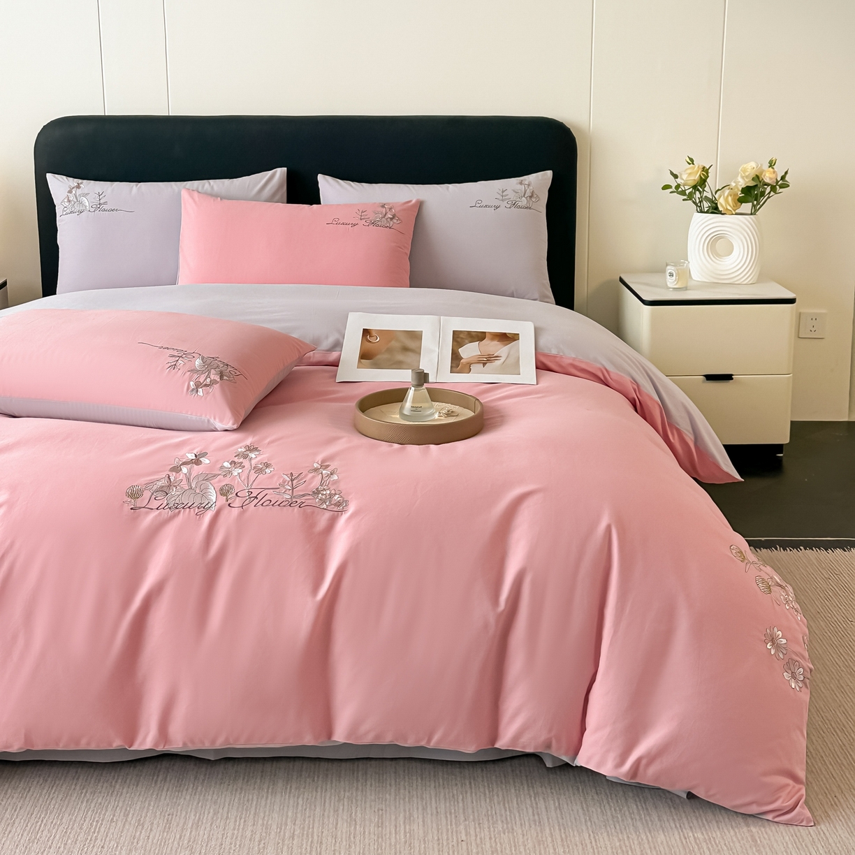 91家纺网 家纺一手货源 找家纺 （总）博之洋婚庆 2025新款全棉纯棉长绒棉贡缎磨毛刺绣四件套不掉毛【高端礼盒】邂逅系列