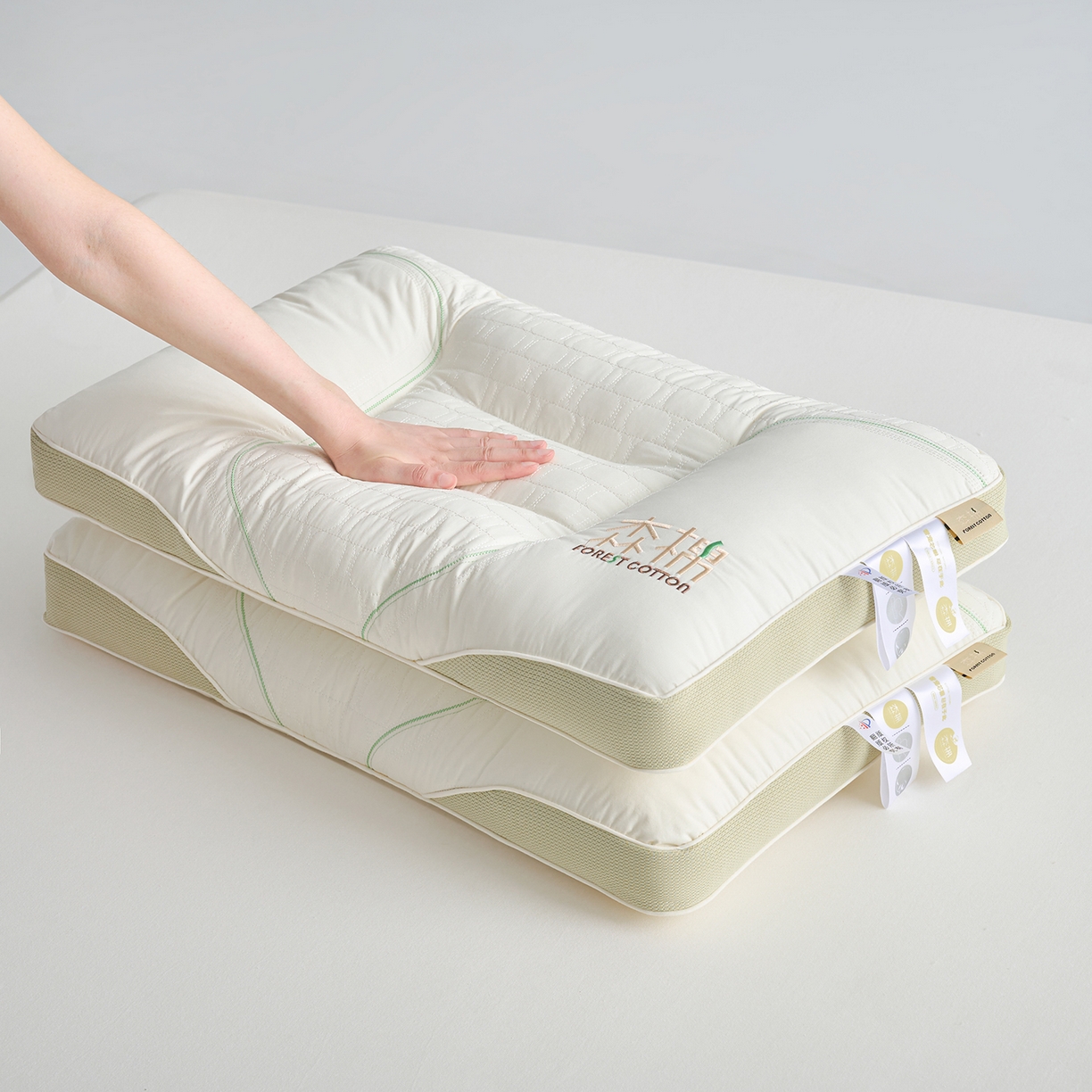 91家纺网 家纺一手货源 找家纺 鼎晟纺 2025新款全棉森棉立体护颈枕枕头枕芯-风格二 森棉立体护颈枕【一对装】