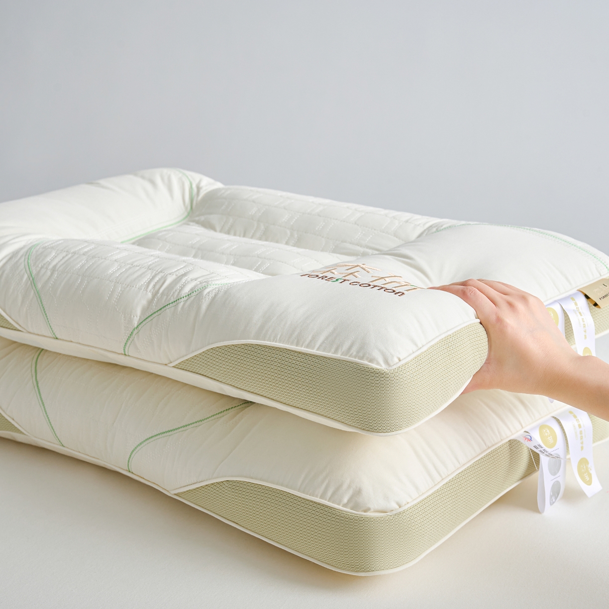 91家纺网 家纺一手货源 找家纺 鼎晟纺 2025新款全棉森棉立体护颈枕枕头枕芯-风格二 森棉立体护颈枕【一对装】