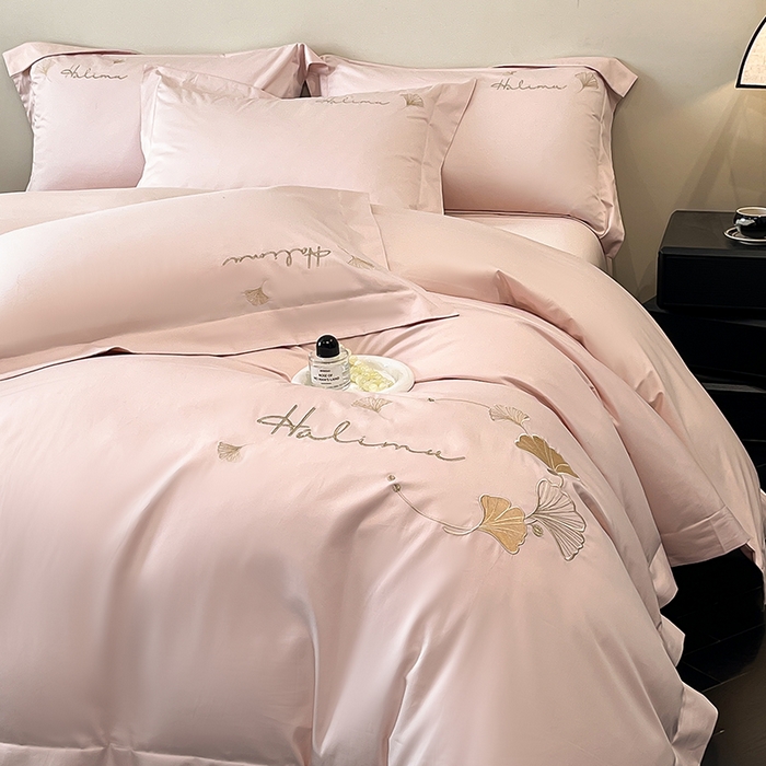 91家纺网 家纺一手货源 找家纺 置顶家纺 2025新款亲肤刺绣四件套-杏运 杏运-粉玉