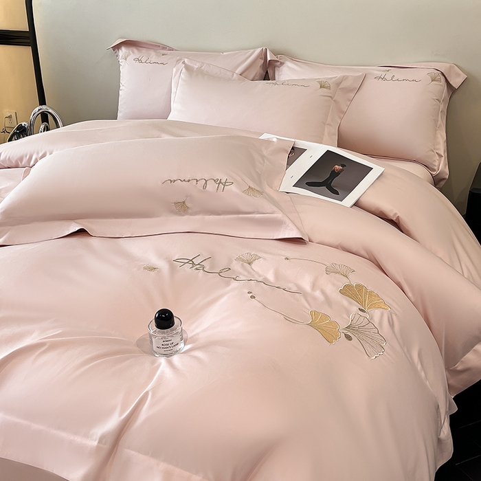 91家纺网 家纺一手货源 找家纺 置顶家纺 2025新款亲肤刺绣四件套-杏运 杏运-粉玉