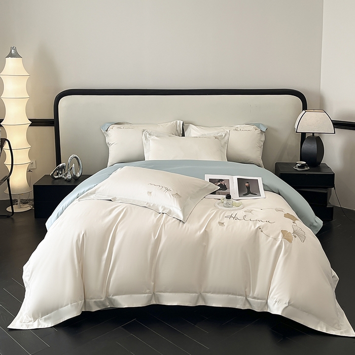 置顶家纺 2025新款亲肤刺绣四件套-杏运 杏运-白+月影蓝