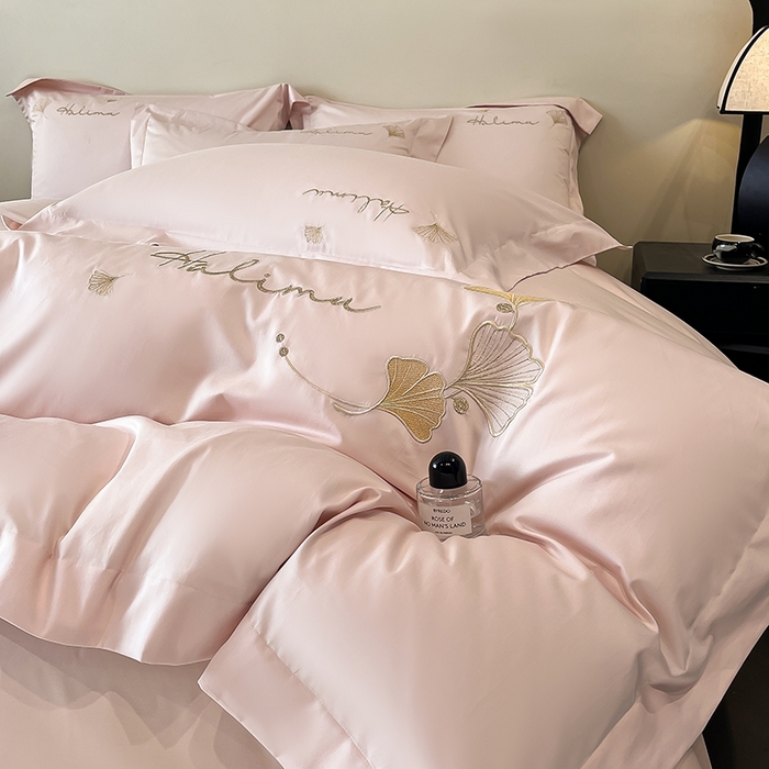 91家纺网 家纺一手货源 找家纺 置顶家纺 2025新款亲肤刺绣四件套-杏运 杏运-粉玉