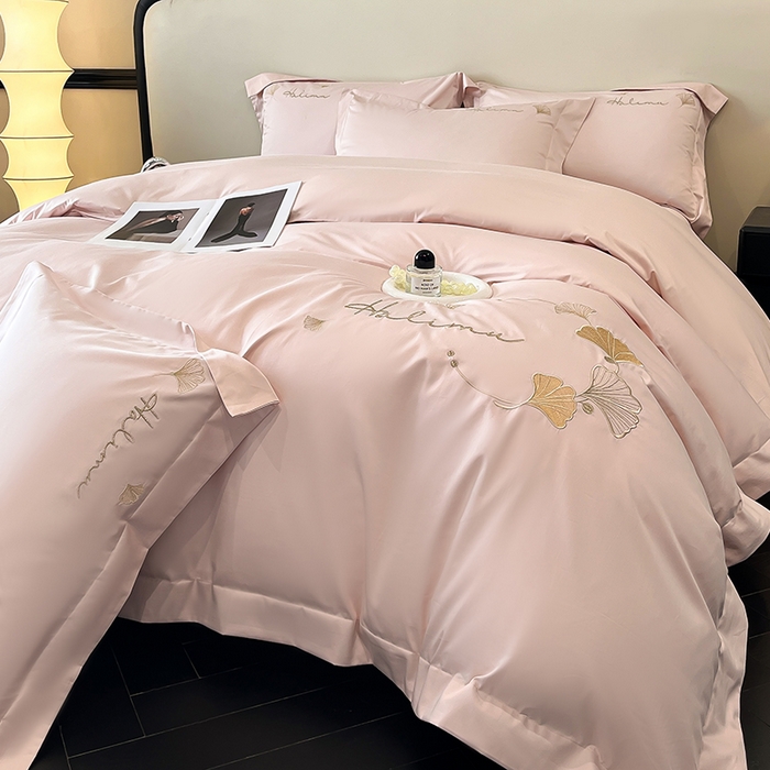 91家纺网 家纺一手货源 找家纺 置顶家纺 2025新款亲肤刺绣四件套-杏运 杏运-粉玉