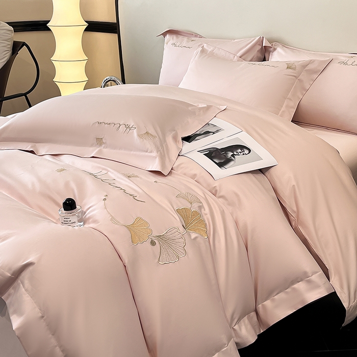 91家纺网 家纺一手货源 找家纺 置顶家纺 2025新款亲肤刺绣四件套-杏运 杏运-粉玉