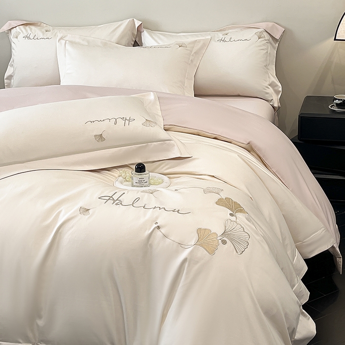 91家纺网 家纺一手货源 找家纺 置顶家纺 2025新款亲肤刺绣四件套-杏运 杏运-白+粉