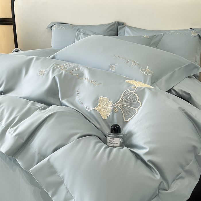 91家纺网 家纺一手货源 找家纺 置顶家纺 2025新款亲肤刺绣四件套-杏运 杏运-月影蓝