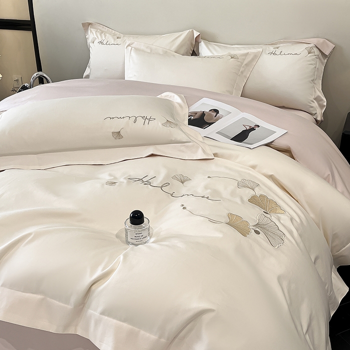 91家纺网 家纺一手货源 找家纺 置顶家纺 2025新款亲肤刺绣四件套-杏运 杏运-白+粉