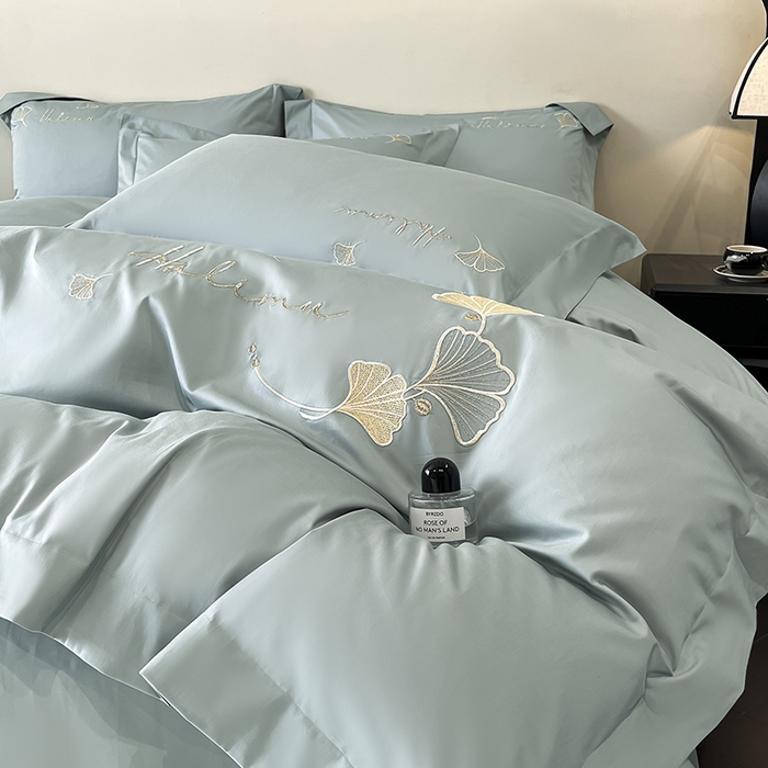 91家纺网 家纺一手货源 找家纺 置顶家纺 2025新款亲肤刺绣四件套-杏运 杏运-月影蓝